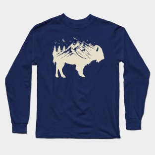 Buffalo Silhouette - Retro Bison Mountain - Buffalo Lover Long Sleeve T-Shirt